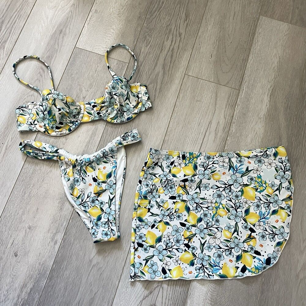 Blackbough Floral Bikini Set limoncella underwire cheeky womens Blue xsmall swim